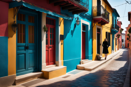 street view of colorful houses in the city burano, venice, italy. streets veniceの素材