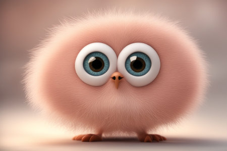 3d illustration of cute owl with eyes rendering little on greyの素材