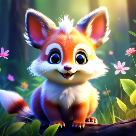 cartoon cute panda in the forest vector illustration of a red bearの素材