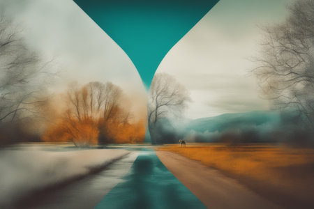 abstract background with trees, fog and snow beautiful autumn landscape treesの素材