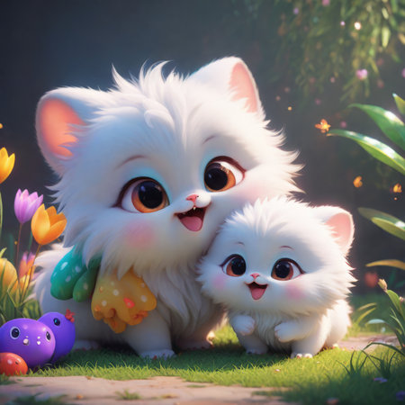 3d rendering of a cute cartoon kitten with white background backgroundcuteの素材