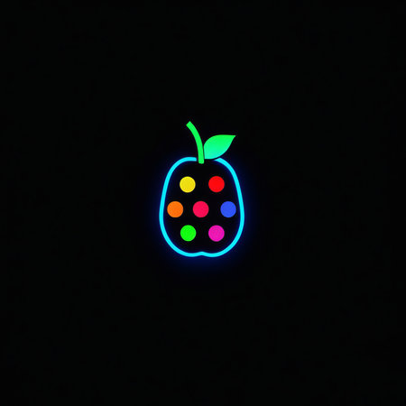 fruit icon on black background. vector illustration neon light icon. glowing fruit.の素材