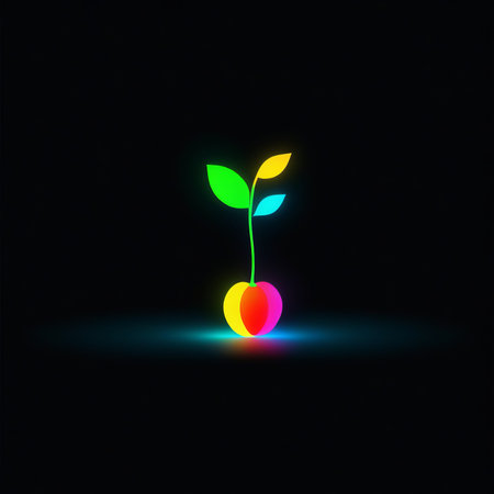 glowing red apple in a dark background. neon light bulb icon. energy, ecology concept.の素材