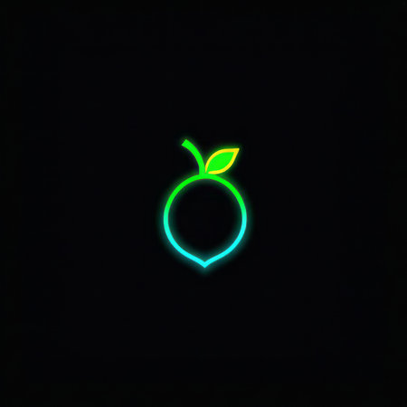 glowing neon line apple icon isolated on black background. fruit with leaf symbol. colorful outline concept. vector leaf.の素材
