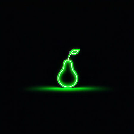 neon symbol of the pear on a dark background glowing green pepper.の素材