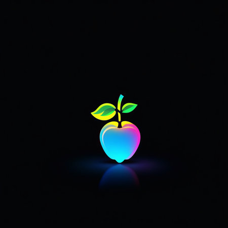 vector neon apple icon on a black background. with sign.の素材