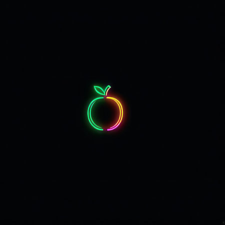 neon sign with a colorful background. 3d rendering apple on black background, the symbol ofの素材