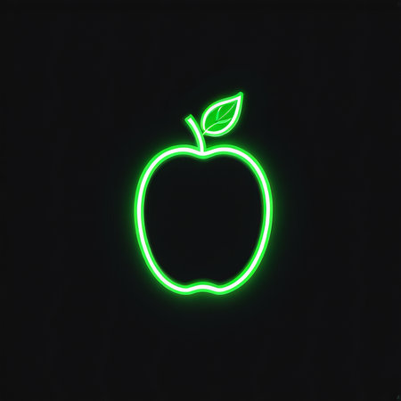 neon apple on a black background icon isolated background. icon.の素材