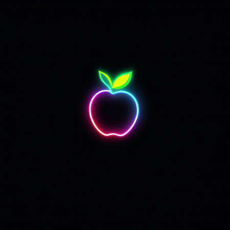 neon light apple on black background. sign with a glowing light.の素材