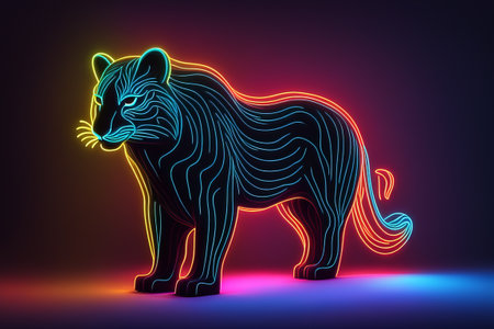 neon animal zebra with glowing lines in the shape of a dog.の素材