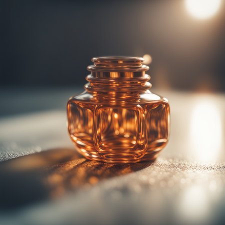perfume bottle on wooden background, beauty and cosmetics concept concepta vertical closeup shot of a glass with golden candleの素材