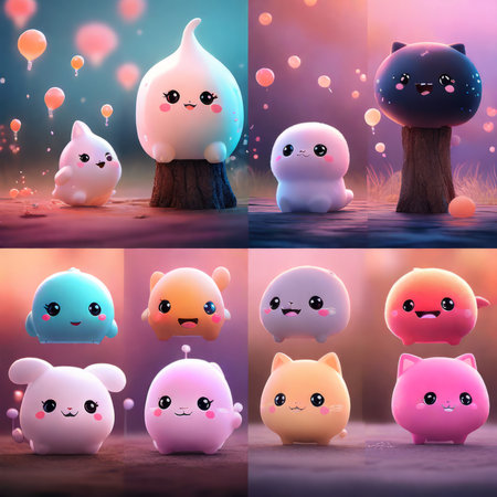 set of 3d rendering halloween ghost in night with glowing light. and party concept. render cute cartoon piggy bank different emotions.の素材