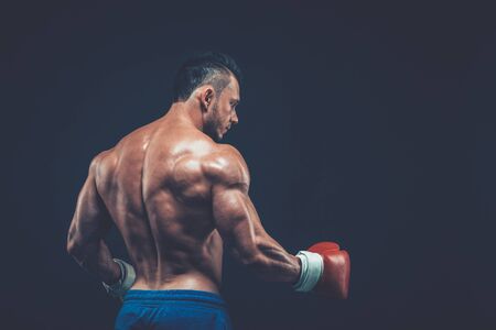 Muscular boxer in studio shooting, on black background fighter  kickbox boxer boxing fightの写真素材