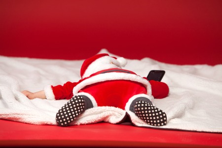 Merry christmas baby santa claus back view.の写真素材