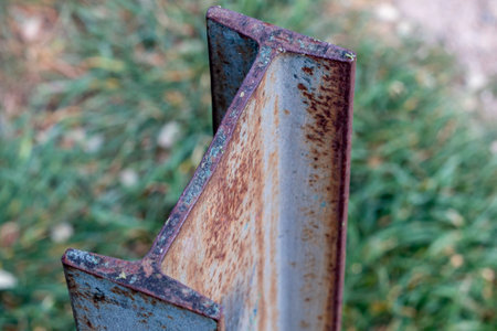 rusty iron beam due to inclement weather, its profiles can also be seenの写真素材