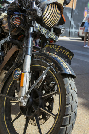 Royal Enfield motorcycle, apparently the Classic 350cc model, difficult to assess due to the touring...