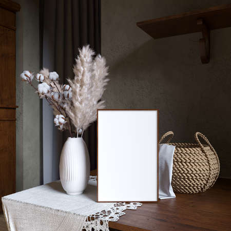 Vintage rustic style mockup picture frame | 3D rendering mockup