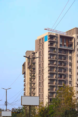 Beautiful modern residential or commercial apartment flat building exterior. Fragment of New luxury house and home flat complex. Real estate.の写真素材
