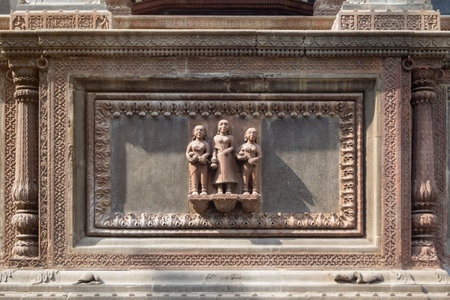 Decorative wall sculptures of Boliya Sarkar ki Chhatri, Indore, Madhya Pradesh. Also Known as Malhar Rao Chhatri. Indian Architecture. Ancient architecture of Indian temple.の写真素材