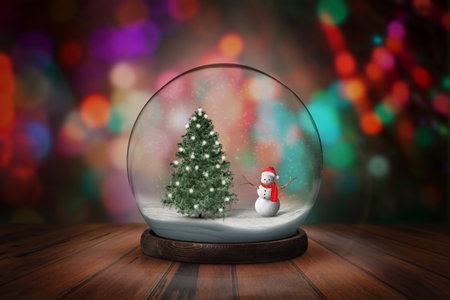 Christmas Holiday background in a snowball. Snowball with christmas on a snowball with dark bokeh background.の写真素材