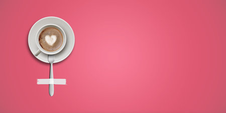 International women's day symbol on pink background. Greeting for 8 March Happy Womens Day & 25 November International Day for the Elimination of Violence against Women.の写真素材