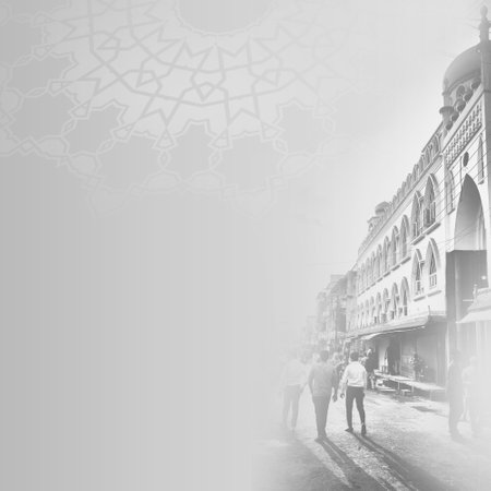 Ramadan Kareem black and white mosque background with mandala. Greeting for Ramadan Mubarak. Eid Mubarak. Happy Ramadan. Happy Eid Greeting Card Idea. Holy Month. Empty Space.の写真素材