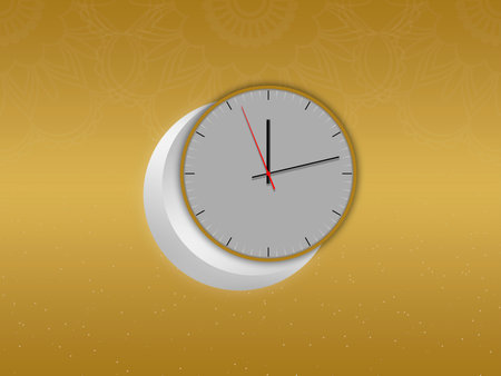Crescent moon with a watch, Ramadan Kareem background. Greeting for Ramadan Mubarak. Eid Mubarak. Happy Ramadan. Happy Eid Greeting Card Idea. Holy Month. Empty Space.の写真素材