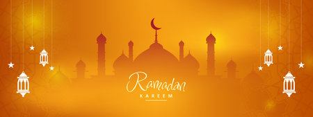 Ramadan Kareem background. Greeting for Ramadan Mubarak, Eid Mubarak. Happy Ramadan, Happy Eid Greeting Card Idea. Holy Month. Copy Space.のイラスト素材