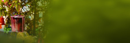 Christmas Holiday Banner. Christmas Background. Bokeh Background. Christmas Tree. Christmas Bell. Copy Space.の写真素材