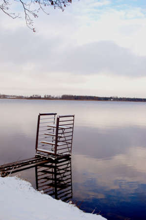 Bridge of steel for people and for boats.の写真素材