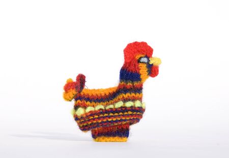 Cute Easter chick knitted from colored yarnの写真素材