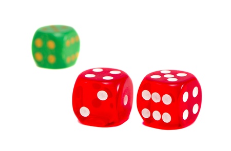 dice game play red and green isolated on white background  
