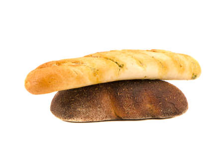 Black bread and loaf with garlic sauce isolated on white background  Healthy homemade food  