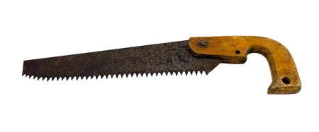 retro rusty crosscut hand saw handsaw tool isolated on white background. の写真素材
