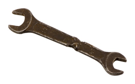 different size rusty old screw spanners wrench tools welt in one isolated on white background. 