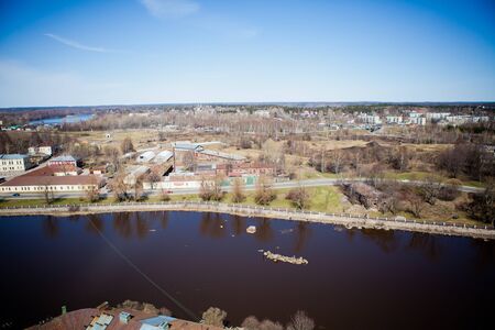 View of the Old City from the observation deck of the Vyborg Castle in Vyborg, Russiaの写真素材