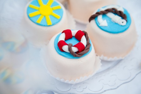 beautiful little cookies with a nautical theme, anchor, shipsの写真素材
