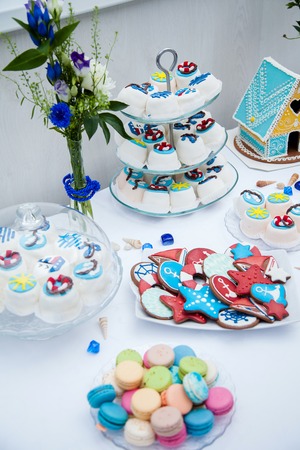 beautiful little cookies with a nautical theme, anchor, shipsの写真素材