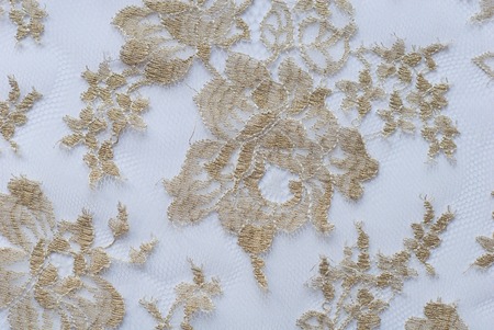 white wedding lace with beads and flowersの写真素材