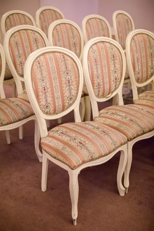 bright chairs in the art Nouveau style in the great hall of the wedding Palace in Pushkin in Saint-Petersburgの写真素材
