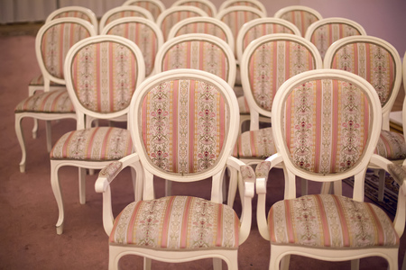 bright chairs in the art Nouveau style in the great hall of the wedding Palace in Pushkin in Saint-Petersburgの写真素材