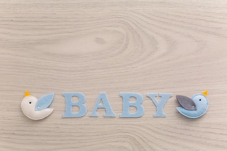 the word baby and toy little birdsの写真素材