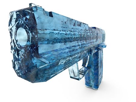 Rendered image of blue icy transparent hand gun. の写真素材