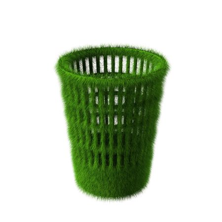 Concept of green transparent rendered bin with grass material on topの写真素材