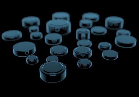 Coin Cell Batteries  3D xray blue transparent 
