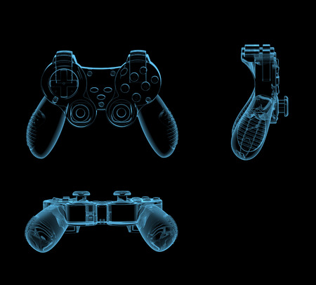 Gaming joystick (3D x-ray blue transparent isolated on black)