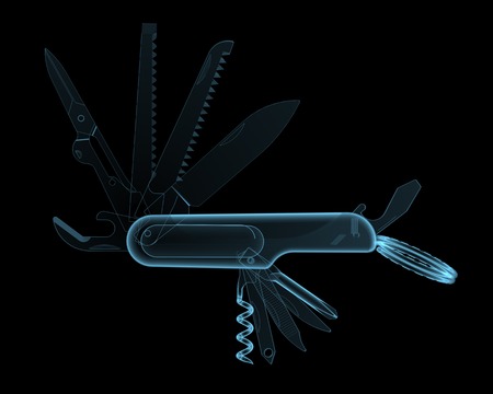 Multitool pocket knife  3D xray blue transparent 