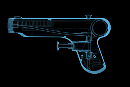 Squirt Gun  3D xray blue transparent isolated on black background 