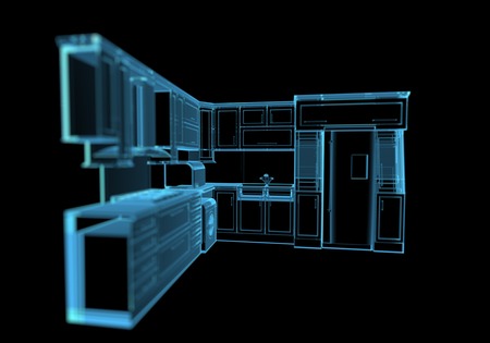 Kitchen  3D xray blue transparent 
