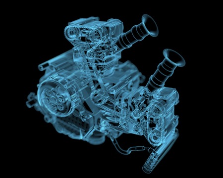 Vehicle motor  3D xray blue transparent の写真素材